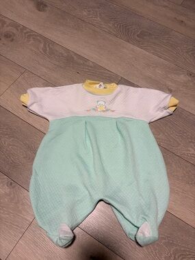 Secret Treasures Yellow-Trim Mint & White Baby One-Piece